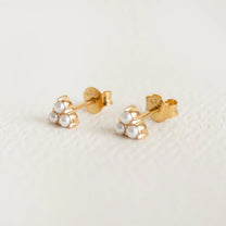Triple Pearl Gold Stud Earrings