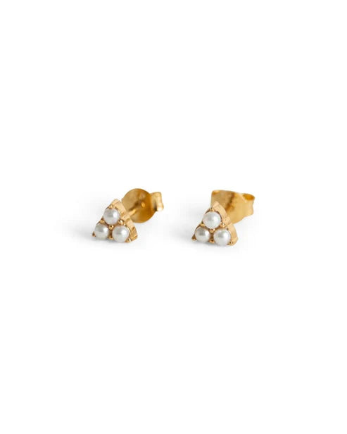 Triple Pearl Gold Stud Earrings