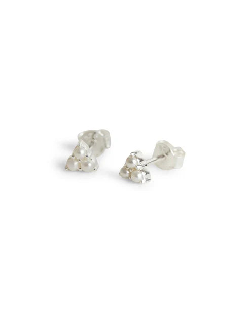 Triple Pearl Silver Stud Earrings