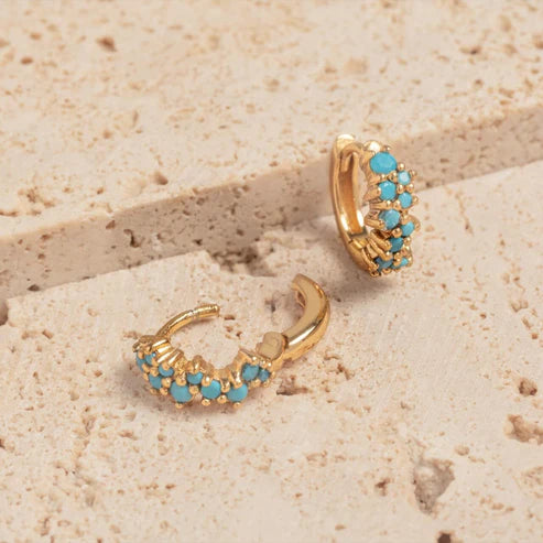 Turquoise Gold Galaxy Huggie Hoops