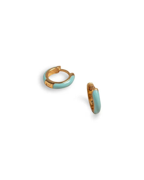 Turquoise Enamel Gold Huggie Hoops