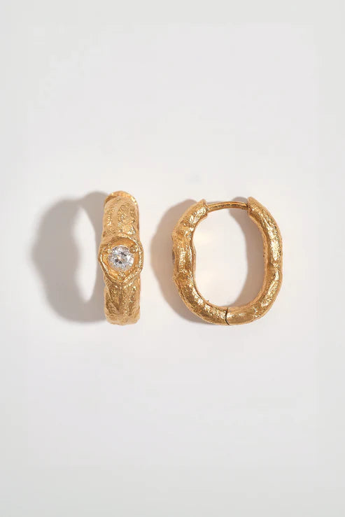 White Topaz Gold Branch Hoop Earrings