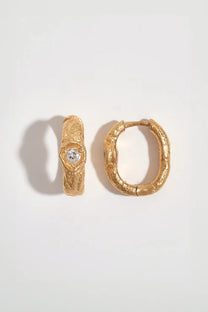 White Topaz Gold Branch Hoop Earrings