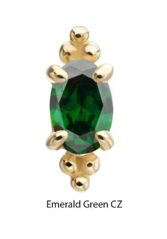 14Kt Yellow Gold Threadless Low Profile Beaded Edge Prong Set Oval Gem  - Emerald Green