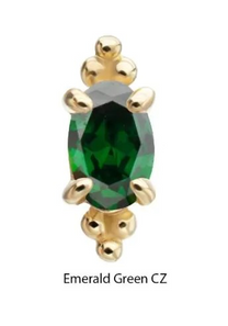 14Kt Yellow Gold Threadless Low Profile Beaded Edge Prong Set Oval Gem  - Emerald Green