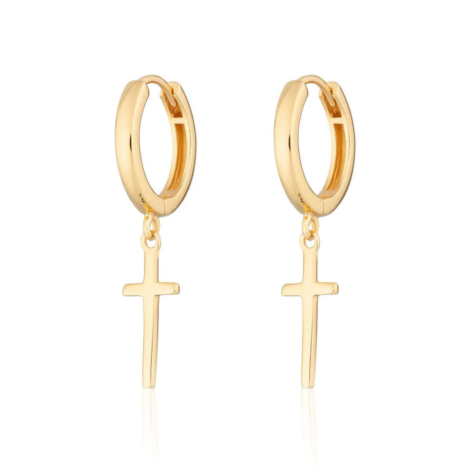 Gold Cross Hoop Earrings