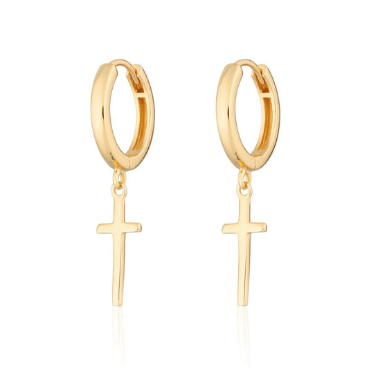 Gold Cross Hoop Earrings